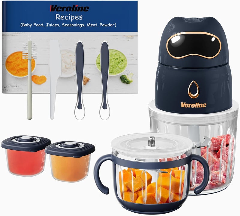 Veroline Baby Food Maker, 10-in-1 Baby Food Processor Set with 2 Glass Bowls (600ml+300ml), Baby Food Blender for Baby Puree, Fruit, Meat, Vegatable, Baby Food Storage Containers, Baby Essentials - Image 1